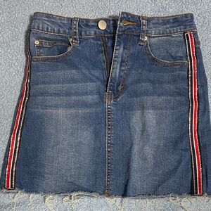 Denim Blvd Mini Skirt with Striped Accents